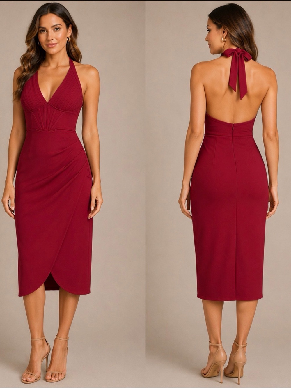 Chic Strapless Burgundy Midi Dress